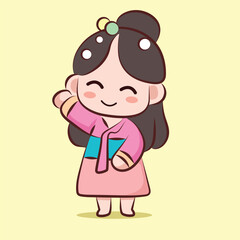 Cute Chibi Girl in Pink Hanbok Kawaii Korean Character