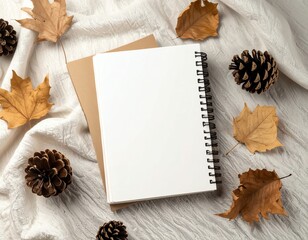 Autumn leaves and pinecones on soft fabric.