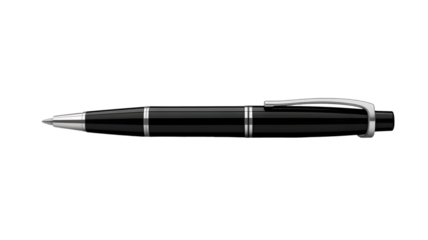 Black and silver pen isolated on transparent background, a classic writing instrument for office