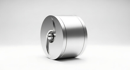 Close up of a cylindrical silver object with a curved design on a white background in studio lighting ai generated