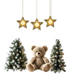 Glowing Golden Stars and Plush Teddy Bear Decor