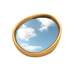 Golden Car Side Mirror Reflecting Sky Isolated on White Background