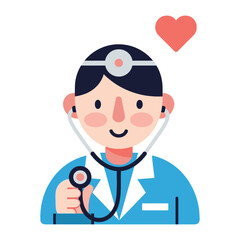 Caring Doctor: A smiling doctor, in a medical gown, with a stethoscope listening intently, the image suggesting compassion, care, and medical expertise. 