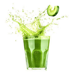 Refreshing Green Juice Splash Abstract Summer Beverage Isolated on White - Stock Image