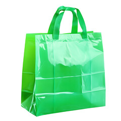 Green Plastic Shopping Bag with Handle Isolated