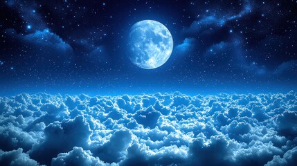 Full moon above cloudscape at night, celestial scene, dreamy atmosphere, ideal for fantasy or dreamscape designs