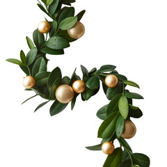 Green Leaf Garland with Gold Glitter Baubles greenery