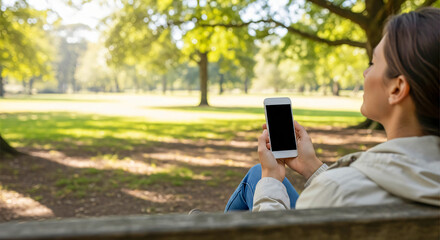 Woman Relaxing with Phone in Sunny Park