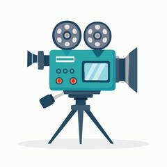 Obraz premium Retro Teal Movie Camera on Tripod