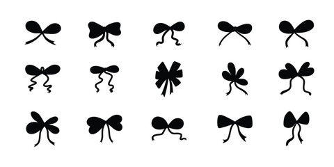 Hand drawn girly coquette bow ribbons set. Vector stock illustration isolated on white background for design template birthday, wedding, Christmas card, invitation, sale banner