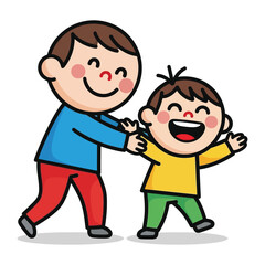 Joyful Childhood Moments: A parent gently guides a gleeful child, embodying the spirit of tender guidance and support with infectious cheerfulness.