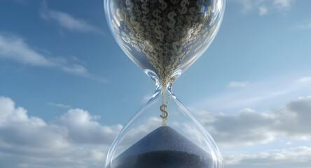 Time Is Money Concept: Hourglass Filling with Dollar Signs, Symbolizing Financial Growth and Wealth