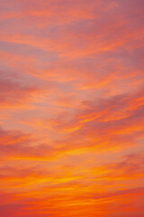 Obraz premium Vivid colorful sunset sky with orange yellow and pink clouds, dramatic evening cloudscape with bright warm tones in nature background