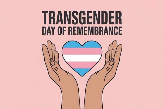 Remembering transgender lives with a heart shaped flag illustration, a symbol of love and support, perfect for awareness campaigns and promoting inclusivity