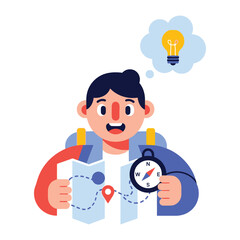 Dreaming of Adventure: A graphic illustration captures a vibrant young explorer holding a map and compass, envisioning new and exciting possibilities, full of creative ideas.