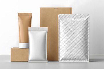 Assortment of cosmetic and packaging products tube cream Mockup