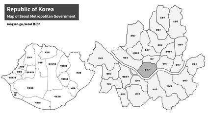Fototapeta premium Seoul Yongsan-gu Map - Administrative Districts and Neighborhoods of Yongsan District, South Korea