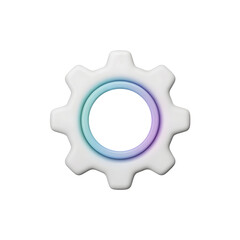 Stylized White Gear Illustration on Black Background with Gradient Ring Depicting Machine Component and Engineering Concepts