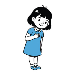 Kindness and Trust: In this charming illustration, a young girl stands with her hand over her heart. Conveying feelings of sincerity and gratitude, capturing innocence and openness.