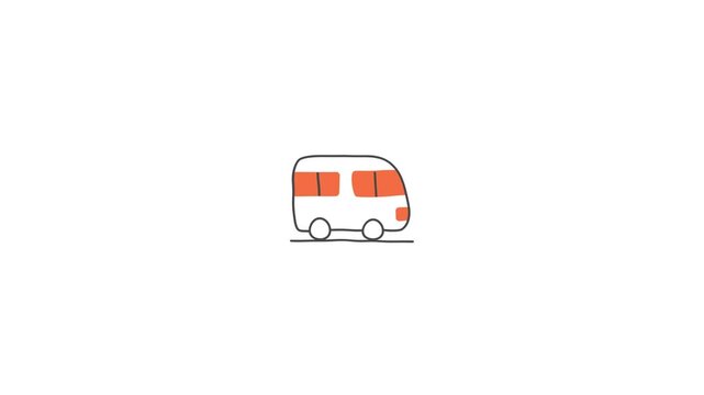 Playful hand-drawn van travel doodle animation in scribble sketch style. Perfect for travel projects, tourism ads, education, explainer videos, creative branding, and motion graphic templates.