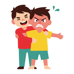 Conflict between children: One child provokes the other, captured in a cartoon illustration that perfectly conveys the emotional tension of disagreement between them.