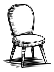 Hand drawn sketch of wooden chair illustration in black and white vector style