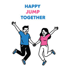 Jumping in Joy: A joyous duo, holding hands, leaps with boundless happiness, arms outstretched, embodying the spirit of camaraderie and the delight of togetherness. 
