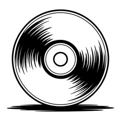 Hand drawn sketch illustration of compact disc CD or DVD in black and white vector style