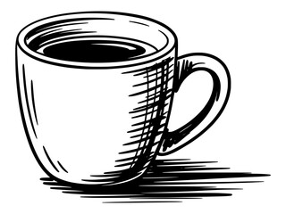 Hot coffee mug with steam beverage sketch illustration