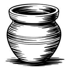Black and white hand drawn sketch illustration of clay pot in vector style