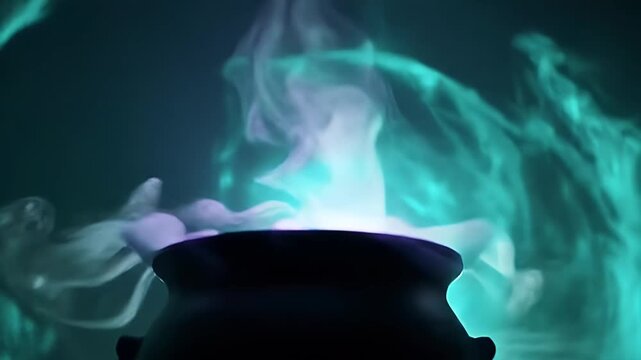 Magical halloween potion bubbling in a cauldron with mystical smoke, perfect for spooky celebrations and festive autumn nights