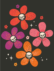 Floral Skull Halloween, Girly Spooky Season Clipart, Trendy Coquette Halloween Shirt Design, Skull Flowers