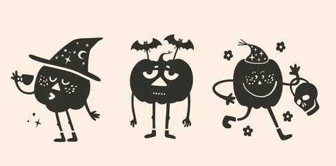 Cute Pumpkin Friends Vector,  Pumpkin Characters, Tired Pumpkin Halloween Clipart, Groovy Spooky Season, Fall Vibes