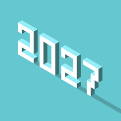 Isometric 2027 text on turquoise blue. New Year, holiday, planning, forecasts, and future concept. Flat design. EPS 8 vector illustration, no transparency, no gradients