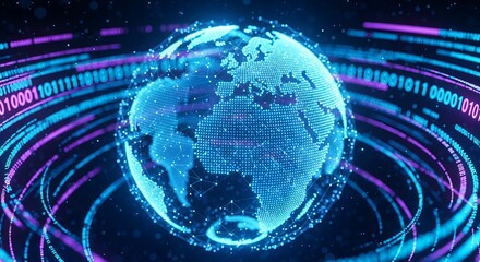 Connected world globe with digital binary code for global business
