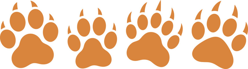Animal Footprints Clipart, Brown Bear Paw Prints Isolated on White, Trail Pattern