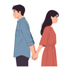 Holding Hands with Heartbreak: A poignant illustration captures a man and woman, bound in a shared embrace, yet their averted gazes and teardrops suggest a parting.