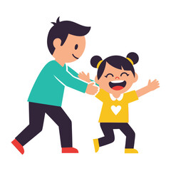Playful Moments: A heartwarming scene unfolds as a parent and child engage in a joyous game, their smiles radiating pure happiness and familial warmth.