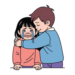 Comforting Embrace: A tender illustration portrays a caring gesture between siblings, with one offering solace to the other through a hug.