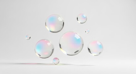 Elegant spheres with rainbow reflections floating in clean modern space