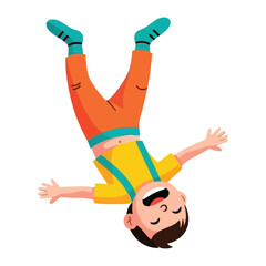 Joyful Acrobatics: An illustration of a smiling child in mid-air performing a lively upside-down action. It's a snapshot of pure, unadulterated youthful exuberance.