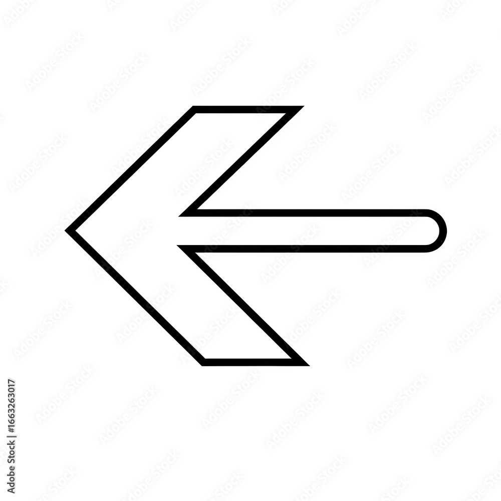 Poster white arrow with black border png – left pointing minimalist symbol – isolated on transparent backgr