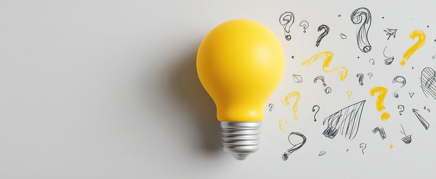 The Yellow Light Bulb Representing Questions and Ideas for Creative Thinking