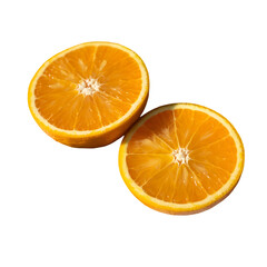 Fototapeta premium Freshly sliced juicy orange halves, vibrant citrus fruit perfect for healthy eating and recipes