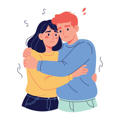 Embracing Comfort: A tender moment of comfort as a couple finds solace in each other's embrace, depicting empathy and compassion amid hardship, offering a sense of reassurance, support, and unity.