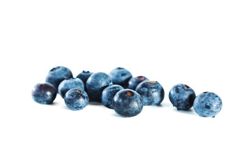 Ripe fresh blueberries isolated on white.