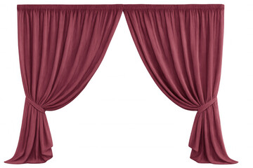 Crimson drapes pulled aside, exposing translucent space with sophisticated staging potential for design layouts