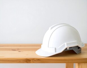 White hardhat on light wood