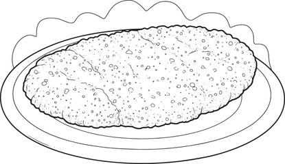 Fototapeta premium Delicate monochrome illustration of schnitzel on a decorative pl