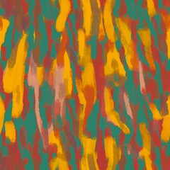 A vibrant seamless pattern with abstract, painterly brushstrokes in multi-colored shades of yellow, orange, red, green, blue, and other hues, creating a dynamic and lively design.
